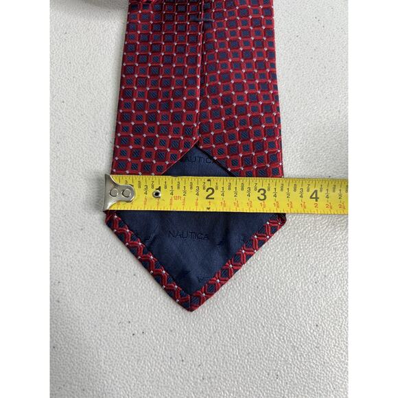 Nautica Red, Blue Geometric Pattern 100% Silk Made in USA Tie NWOT - Picture 7 of 7